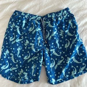 Men's Peter Millar Mermaid Waves Swim Trunks Shorts Size XLarge Blue